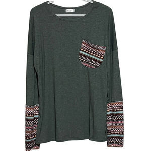 POGTMM Women's Green Soft Patchwork Tunic Thumb Hole Size M